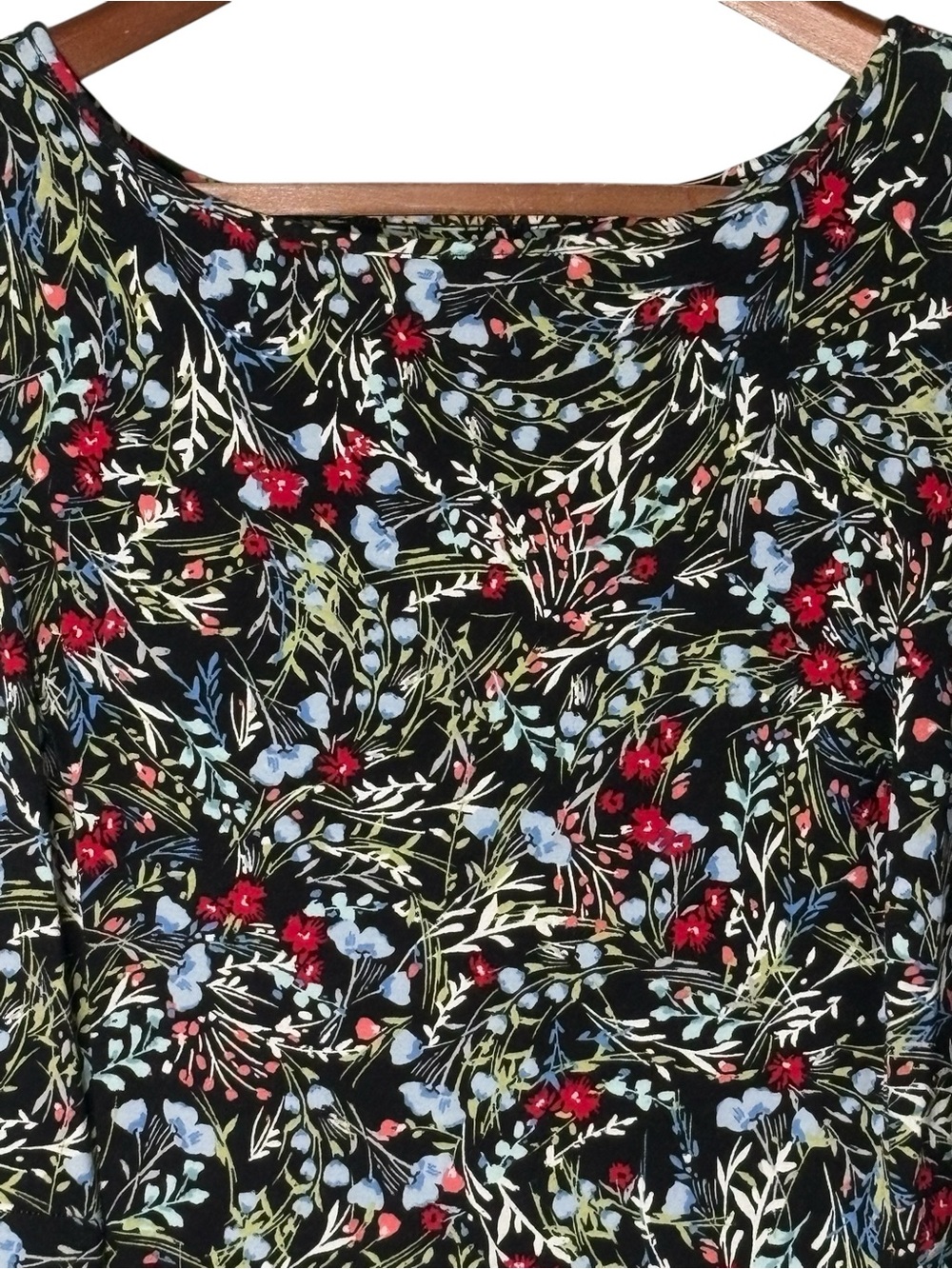 J Jill Wearever Floral Tank Dress LP Large Petite Stretch Knit Knee Length Black - Picture 3 of 11